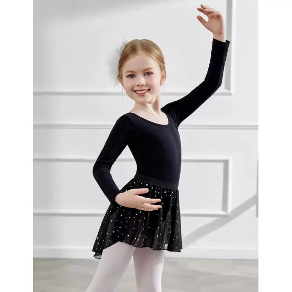 Zaclotre Gymnastics Leotards for Girls Long Sleeve Crisscross Back Ballet Dance Outfit with Removable Skirt ComboBlack