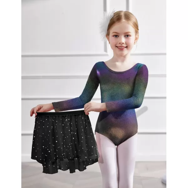Zaclotre Gymnastics Leotards for Girls Long Sleeve Crisscross Back Ballet Dance Outfit with Removable Skirt ComboBlack Gradient