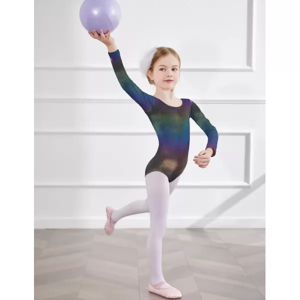 Zaclotre Gymnastics Leotards for Girls Long Sleeve Crisscross Back Ballet Dance Outfit with Removable Skirt ComboBlack Gradient