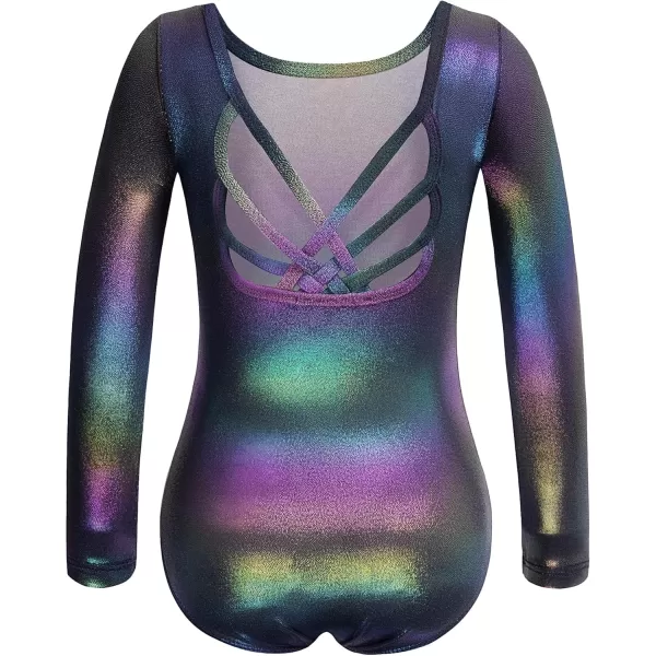 Zaclotre Gymnastics Leotards for Girls Long Sleeve Crisscross Back Ballet Dance Outfit with Removable Skirt ComboBlack Gradient