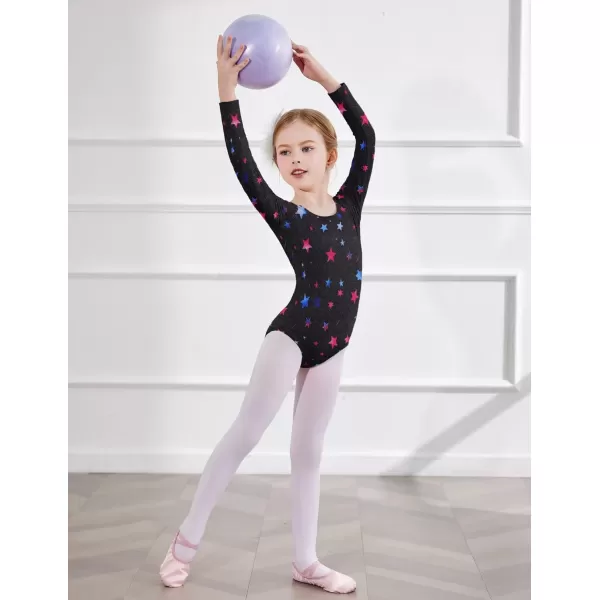 Zaclotre Gymnastics Leotards for Girls Long Sleeve Crisscross Back Ballet Dance Outfit with Removable Skirt ComboBlack Star