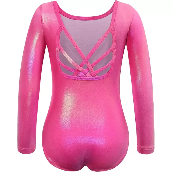 Zaclotre Gymnastics Leotards for Girls Long Sleeve Crisscross Back Ballet Dance Outfit with Removable Skirt ComboShiny Pink
