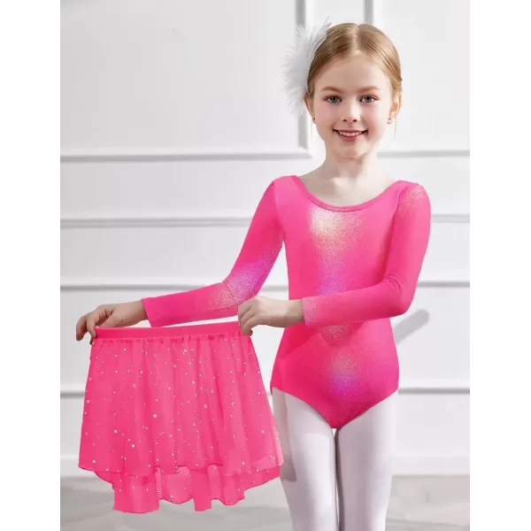 Zaclotre Gymnastics Leotards for Girls Long Sleeve Crisscross Back Ballet Dance Outfit with Removable Skirt ComboShiny Pink