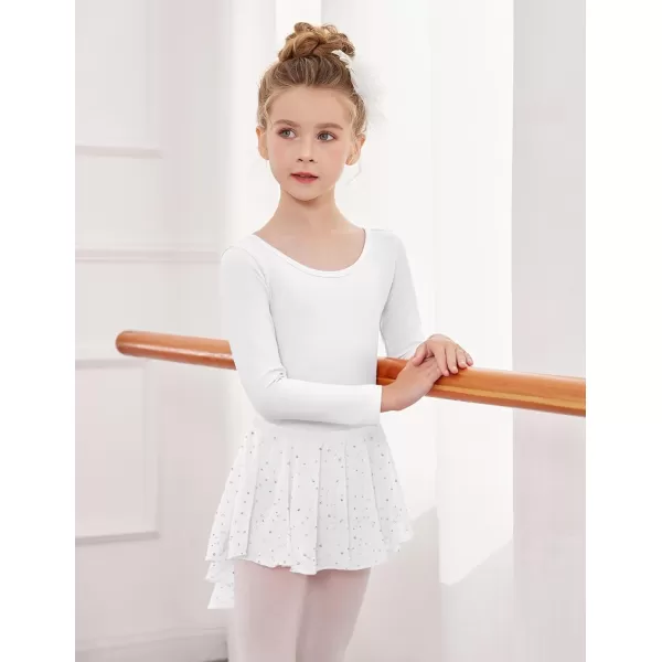 Zaclotre Gymnastics Leotards for Girls Long Sleeve Crisscross Back Ballet Dance Outfit with Removable Skirt ComboWhite
