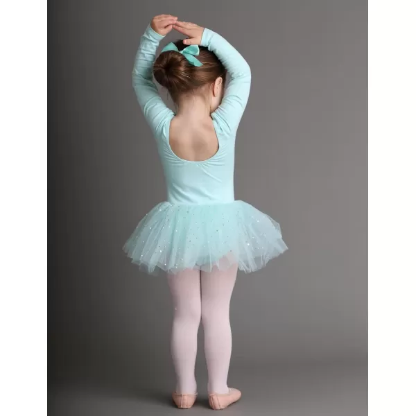 Zaclotre Kid Girls Long Sleeve Leotards Ballet Dance Sparkly Tutu Dress Ballerina OutfitsAqua Green