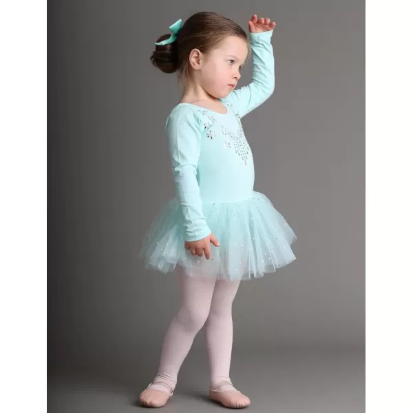 Zaclotre Kid Girls Long Sleeve Leotards Ballet Dance Sparkly Tutu Dress Ballerina OutfitsAqua Green