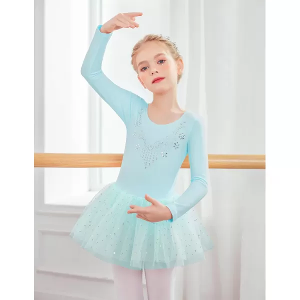 Zaclotre Kid Girls Long Sleeve Leotards Ballet Dance Sparkly Tutu Dress Ballerina OutfitsAqua Green
