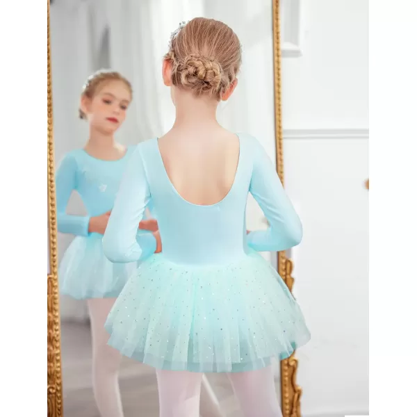 Zaclotre Kid Girls Long Sleeve Leotards Ballet Dance Sparkly Tutu Dress Ballerina OutfitsAqua Green