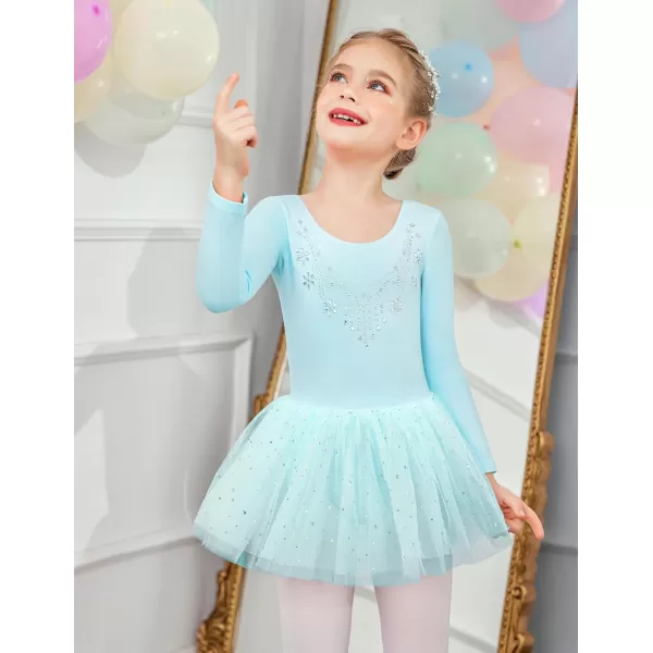 Zaclotre Kid Girls Long Sleeve Leotards Ballet Dance Sparkly Tutu Dress Ballerina OutfitsAqua Green