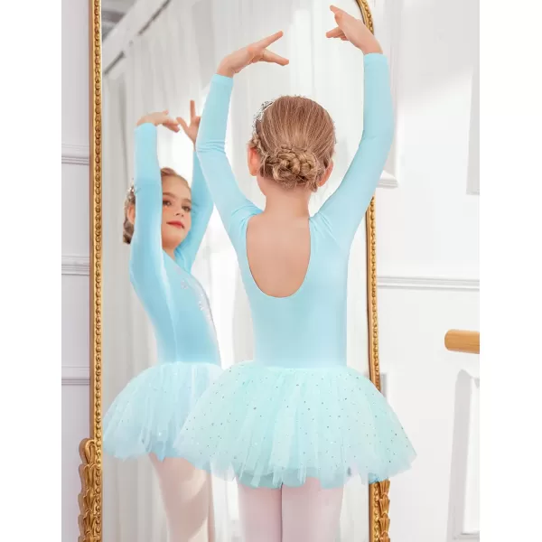 Zaclotre Kid Girls Long Sleeve Leotards Ballet Dance Sparkly Tutu Dress Ballerina OutfitsAqua Green