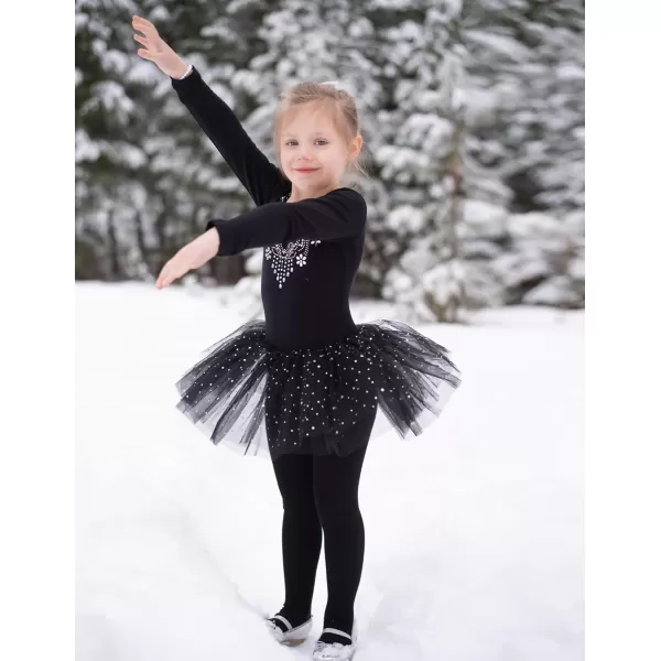 Zaclotre Kid Girls Long Sleeve Leotards Ballet Dance Sparkly Tutu Dress Ballerina OutfitsBlack