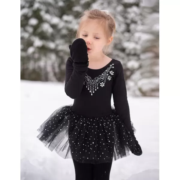 Zaclotre Kid Girls Long Sleeve Leotards Ballet Dance Sparkly Tutu Dress Ballerina OutfitsBlack