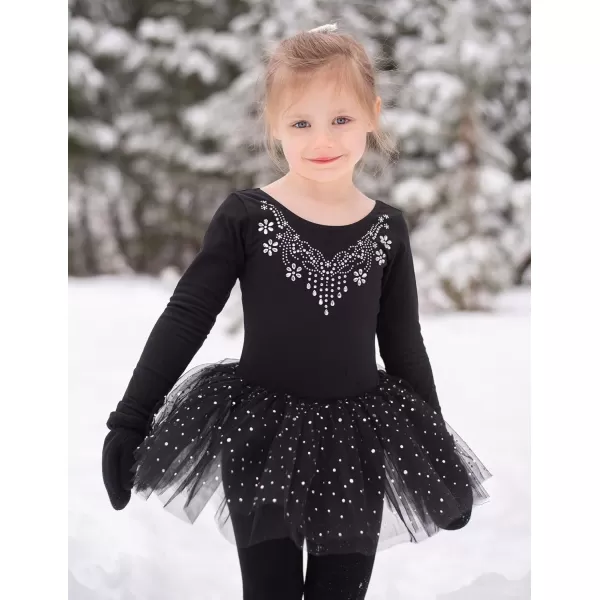 Zaclotre Kid Girls Long Sleeve Leotards Ballet Dance Sparkly Tutu Dress Ballerina OutfitsBlack