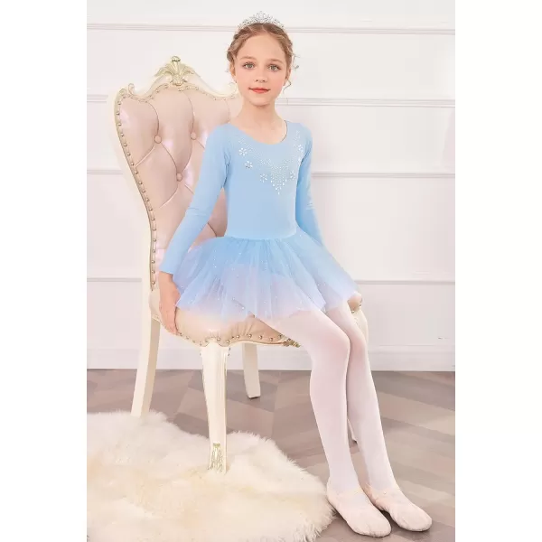 Zaclotre Kid Girls Long Sleeve Leotards Ballet Dance Sparkly Tutu Dress Ballerina OutfitsClear Blue
