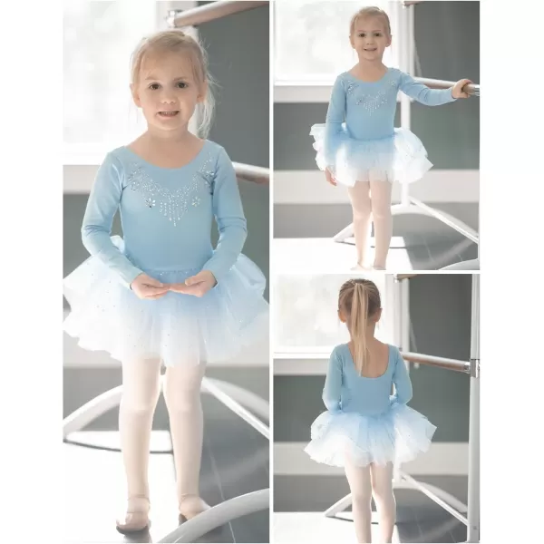 Zaclotre Kid Girls Long Sleeve Leotards Ballet Dance Sparkly Tutu Dress Ballerina OutfitsClear Blue