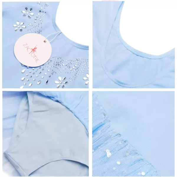 Zaclotre Kid Girls Long Sleeve Leotards Ballet Dance Sparkly Tutu Dress Ballerina OutfitsClear Blue