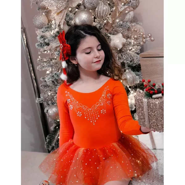 Zaclotre Kid Girls Long Sleeve Leotards Ballet Dance Sparkly Tutu Dress Ballerina OutfitsOrange