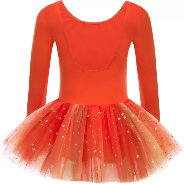 Zaclotre Kid Girls Long Sleeve Leotards Ballet Dance Sparkly Tutu Dress Ballerina OutfitsOrange