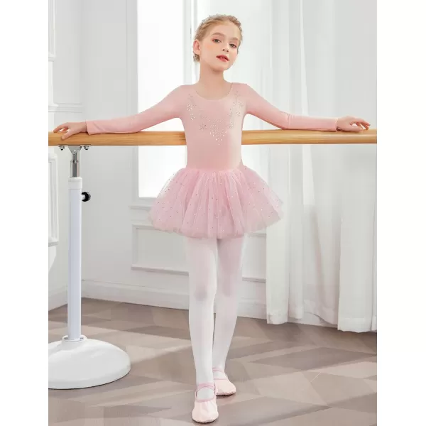 Zaclotre Kid Girls Long Sleeve Leotards Ballet Dance Sparkly Tutu Dress Ballerina OutfitsPastel Pink