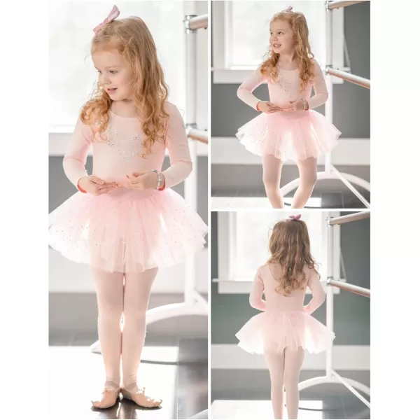 Zaclotre Kid Girls Long Sleeve Leotards Ballet Dance Sparkly Tutu Dress Ballerina OutfitsPastel Pink