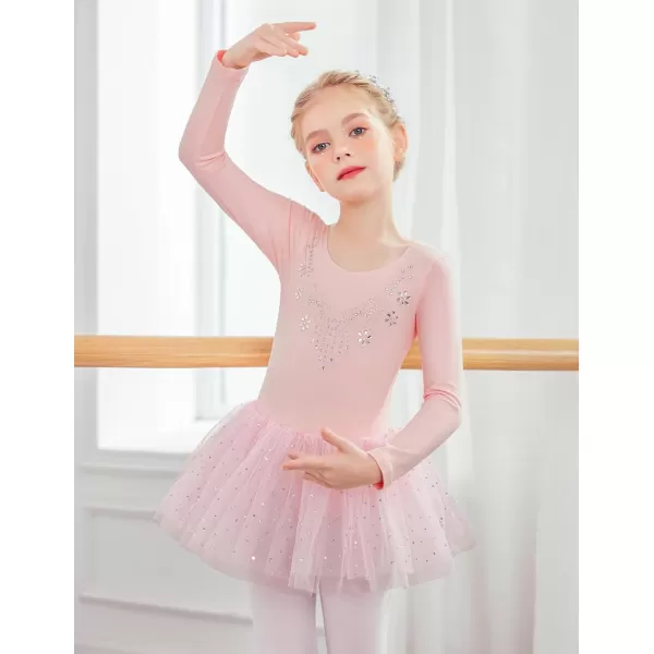 Zaclotre Kid Girls Long Sleeve Leotards Ballet Dance Sparkly Tutu Dress Ballerina OutfitsPastel Pink