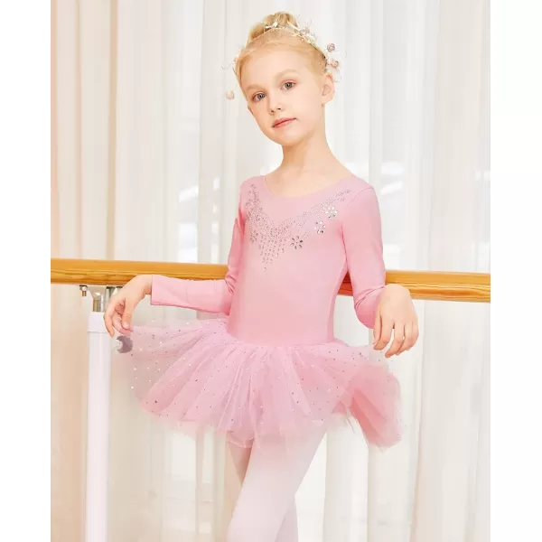 Zaclotre Kid Girls Long Sleeve Leotards Ballet Dance Sparkly Tutu Dress Ballerina OutfitsPastel Pink