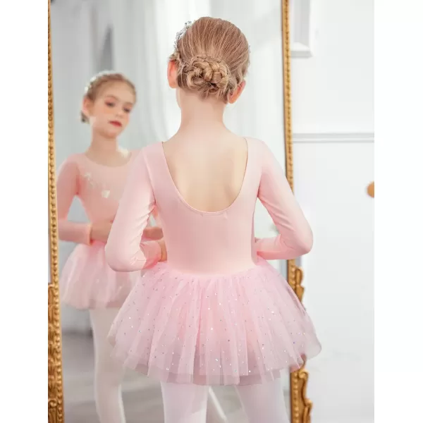 Zaclotre Kid Girls Long Sleeve Leotards Ballet Dance Sparkly Tutu Dress Ballerina OutfitsPastel Pink