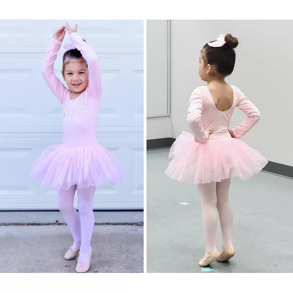 Zaclotre Kid Girls Long Sleeve Leotards Ballet Dance Sparkly Tutu Dress Ballerina OutfitsPastel Pink