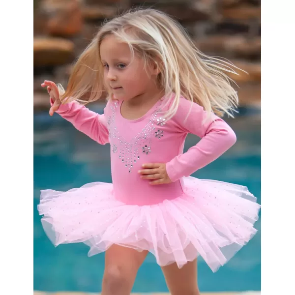 Zaclotre Kid Girls Long Sleeve Leotards Ballet Dance Sparkly Tutu Dress Ballerina OutfitsPink Pruple