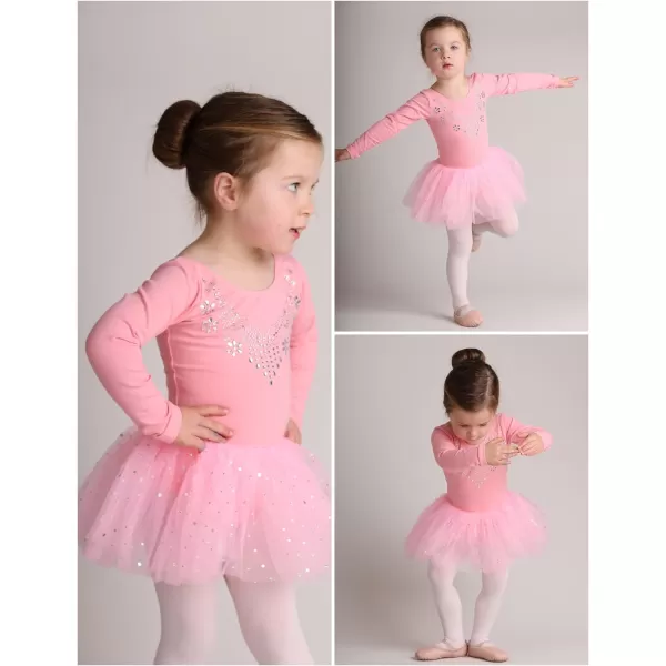 Zaclotre Kid Girls Long Sleeve Leotards Ballet Dance Sparkly Tutu Dress Ballerina OutfitsPink Pruple