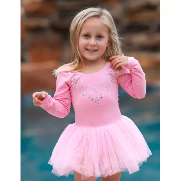 Zaclotre Kid Girls Long Sleeve Leotards Ballet Dance Sparkly Tutu Dress Ballerina OutfitsPink Pruple