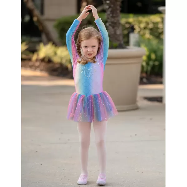 Zaclotre Kid Girls Long Sleeve Leotards Ballet Dance Sparkly Tutu Dress Ballerina OutfitsRainbow Mermaid