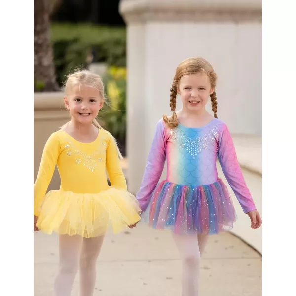 Zaclotre Kid Girls Long Sleeve Leotards Ballet Dance Sparkly Tutu Dress Ballerina OutfitsRainbow Mermaid