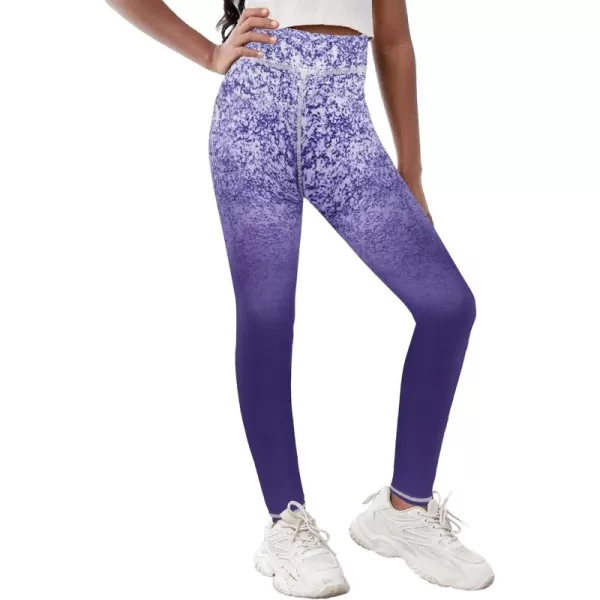 Zaclotre Girls Athletic Leggings Kids High Waist Yoga Pants Tennis Runnig Workout Footless Active Legging PantsGradient Purple