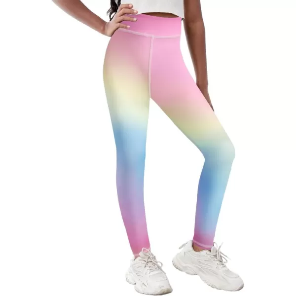 Zaclotre Girls Athletic Leggings Kids High Waist Yoga Pants Tennis Runnig Workout Footless Active Legging PantsRainbow02