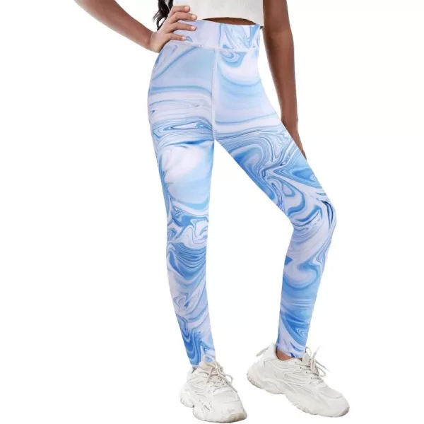 Zaclotre Girls Athletic Leggings Kids High Waist Yoga Pants Tennis Runnig Workout Footless Active Legging PantsTie Dye Blue