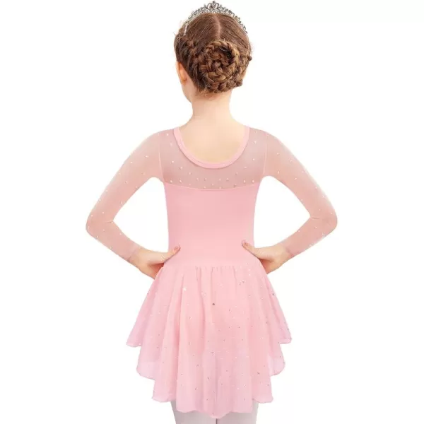 Zaclotre Girls Ballet Leotard Long Sleeve Ballerina Outfits Clothes Shiny Hi Low Skirt Dance Dress for 311 YearsBallet Pink