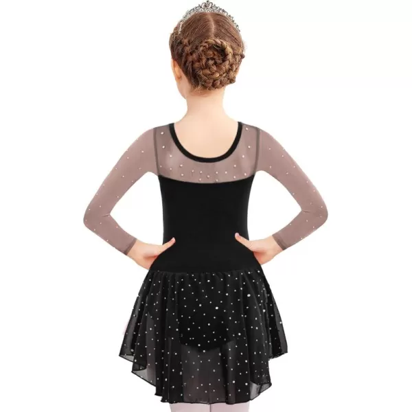 Zaclotre Girls Ballet Leotard Long Sleeve Ballerina Outfits Clothes Shiny Hi Low Skirt Dance Dress for 311 YearsBlack