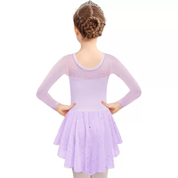 Zaclotre Girls Ballet Leotard Long Sleeve Ballerina Outfits Clothes Shiny Hi Low Skirt Dance Dress for 311 YearsLavender