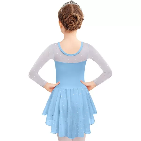 Zaclotre Girls Ballet Leotard Long Sleeve Ballerina Outfits Clothes Shiny Hi Low Skirt Dance Dress for 311 YearsLight Blue