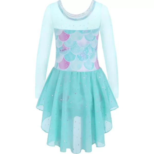 Zaclotre Girls Ballet Leotard Long Sleeve Ballerina Outfits Clothes Shiny Hi Low Skirt Dance Dress for 311 YearsMermaid Print
