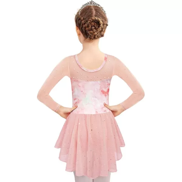 Zaclotre Girls Ballet Leotard Long Sleeve Ballerina Outfits Clothes Shiny Hi Low Skirt Dance Dress for 311 YearsPink Butterfly
