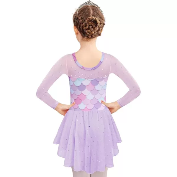 Zaclotre Girls Ballet Leotard Long Sleeve Ballerina Outfits Clothes Shiny Hi Low Skirt Dance Dress for 311 YearsPurple Mermaid