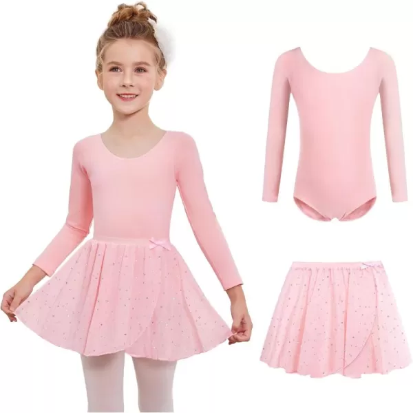 Zaclotre Girls Ballet Leotards 2Pcs Long Sleeve Shiny Squins Dance Dresses Toddler Ballerina Outfit for 311YBallet Pink