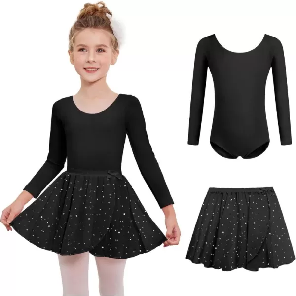 Zaclotre Girls Ballet Leotards 2Pcs Long Sleeve Shiny Squins Dance Dresses Toddler Ballerina Outfit for 311YBlack