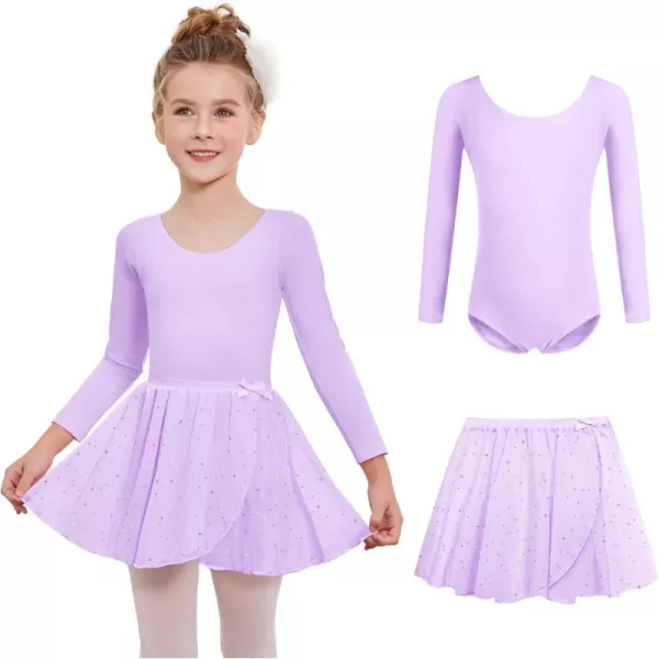 Zaclotre Girls Ballet Leotards 2Pcs Long Sleeve Shiny Squins Dance Dresses Toddler Ballerina Outfit for 311YLilac