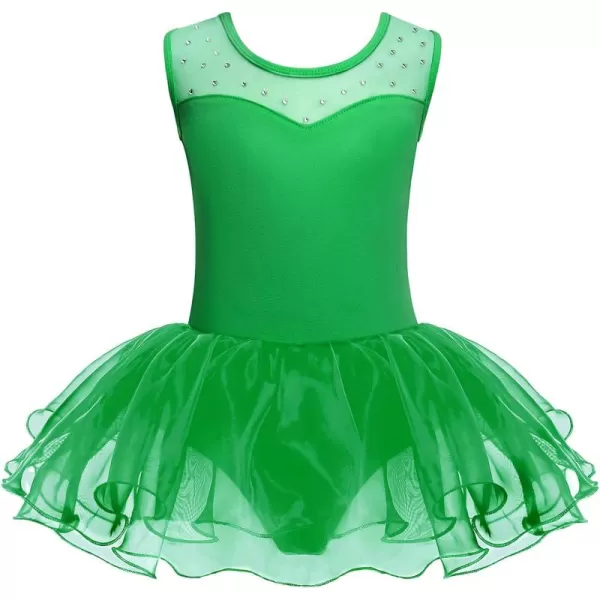 Zaclotre Girls Ballet Leotards Sparkly Sleevesless Mesh Dance Dress Tutu Ballerina Costume for KidsGreen
