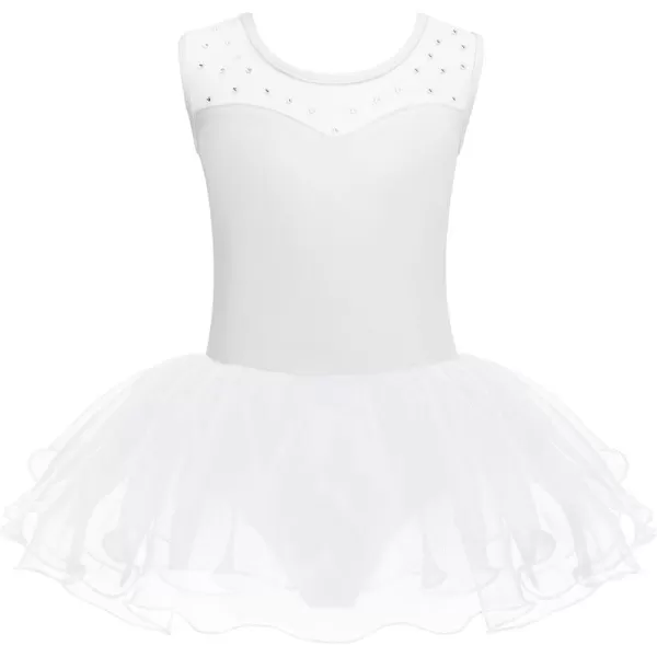 Zaclotre Girls Ballet Leotards Sparkly Sleevesless Mesh Dance Dress Tutu Ballerina Costume for KidsWhite