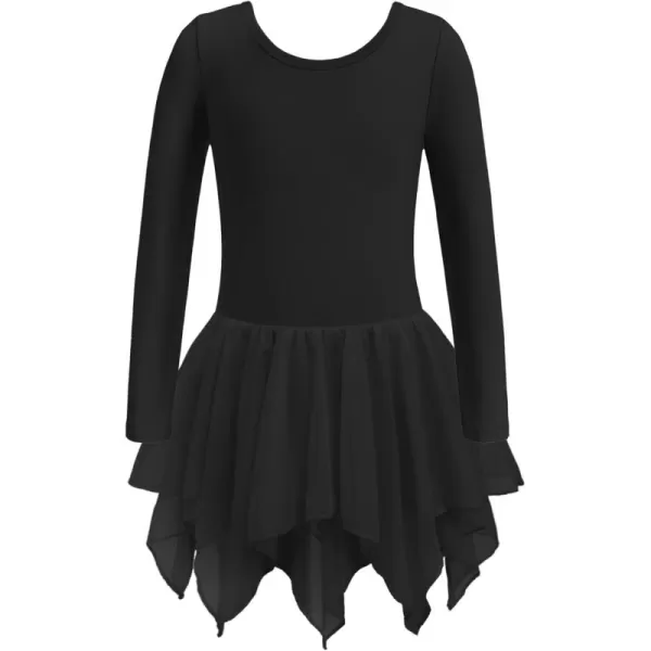 Zaclotre Girls Ballet Leotards with Irregular 2Layer Skirts Long Sleeve Dance Dress Toddler Ballerina OutfitsBlack
