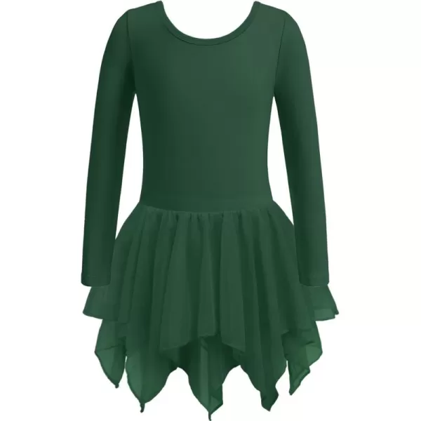 Zaclotre Girls Ballet Leotards with Irregular 2Layer Skirts Long Sleeve Dance Dress Toddler Ballerina OutfitsDark Green